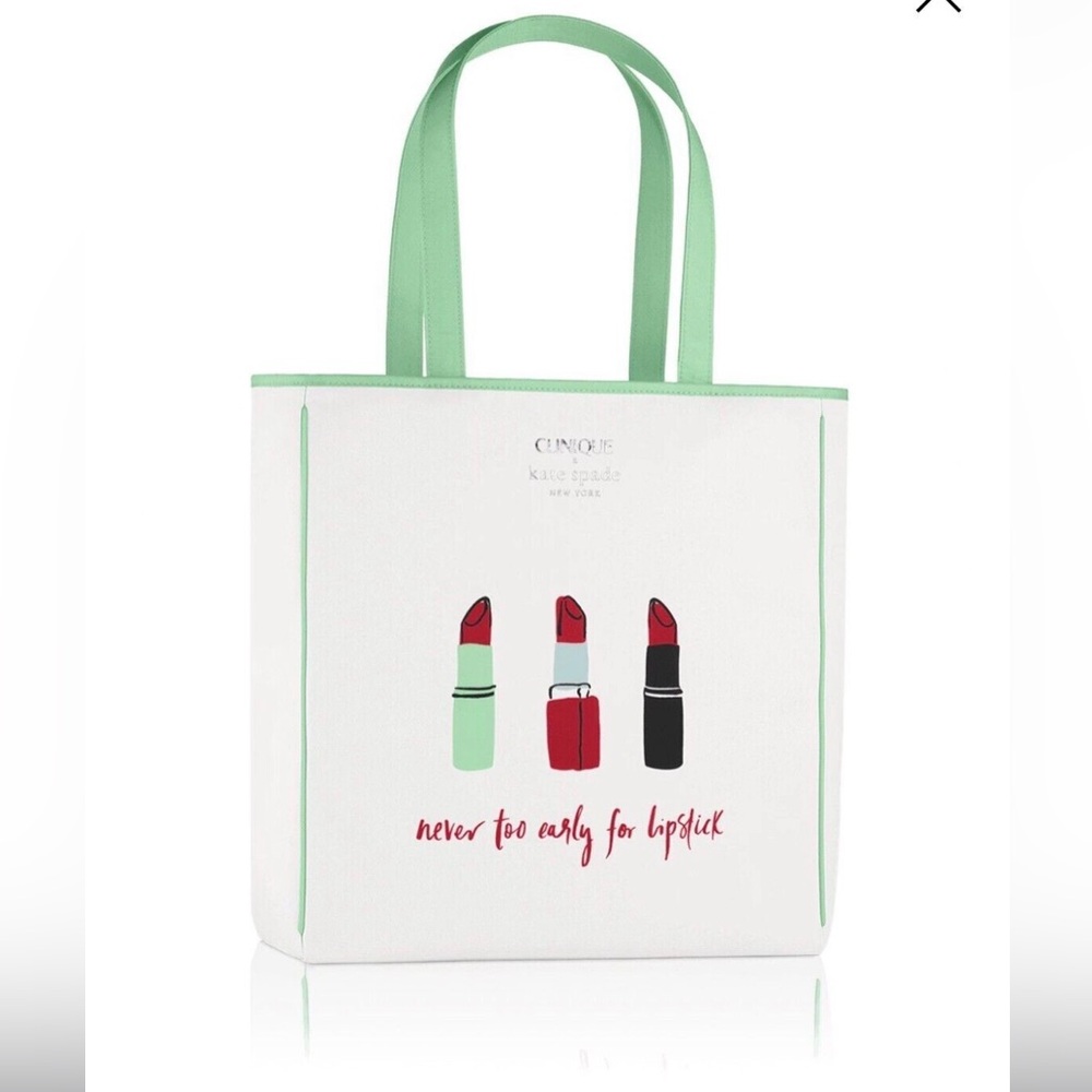 Kate Spade White and Green Lipstick Tote